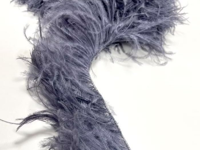 Ostrich Feather Fringe Trim - HEMATITE