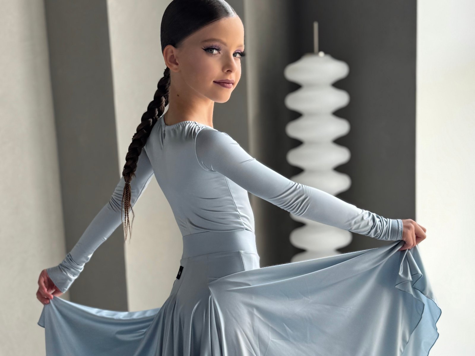 Juvenile Dress In Colour Foggy Sky Silk Effect